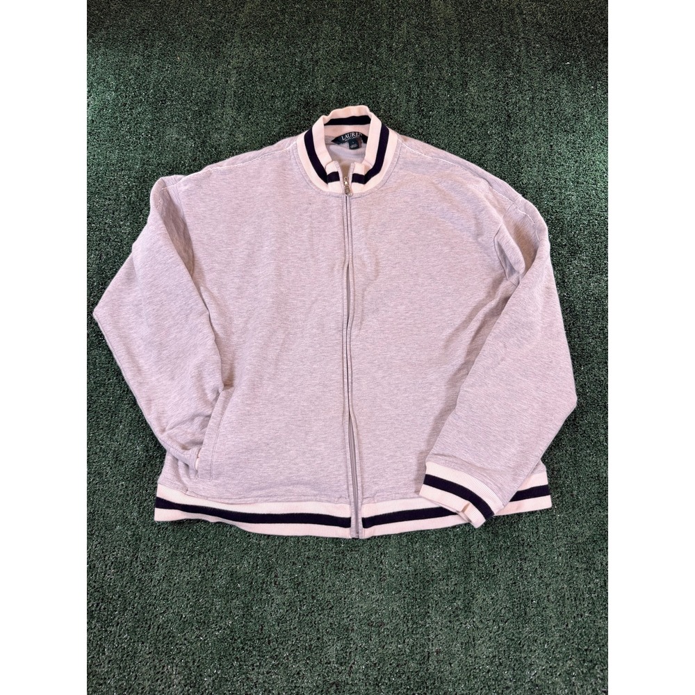 Lauren Ralph Lauren Gray Full Zip Jacket Striped Trim Womens L